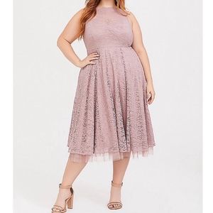 Torrid Special Occasion Mauve Pink Lace Midi Dress